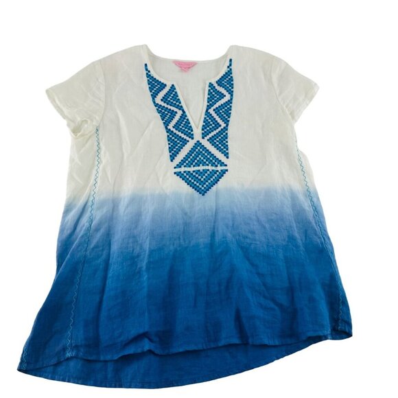 Lilly Pulitzer XS White & Blue Linen Dress With Embroidered Neckline - Picture 1 of 5